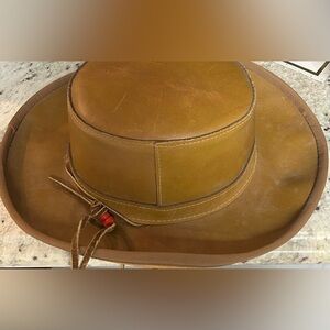 Vintage Skullys by Henschel Leather Hat St Louis Brown Cowboy Sz Medium